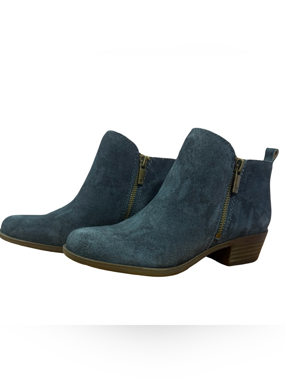Lucky Brand Dark Blue Suede Ankle Booties with Side Zip Detail